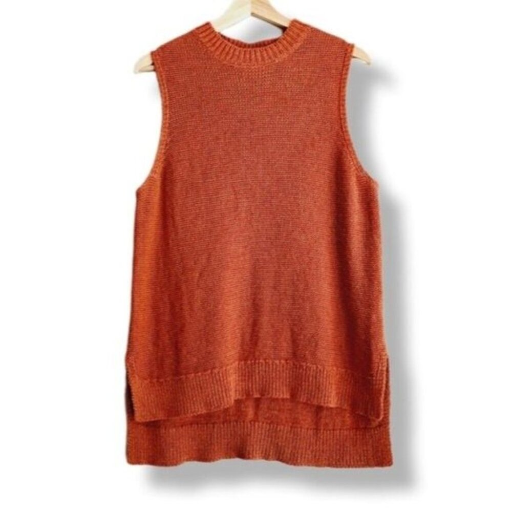 LOU & GREY Linen Cotton Blend Knit Sleeveless Shell Top Hi-Low Hem Sz L